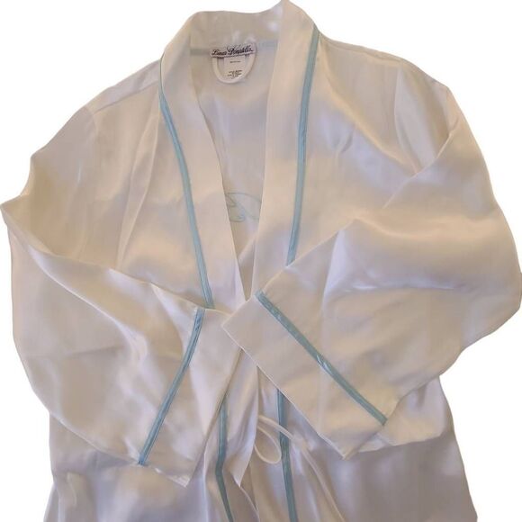 Linea Donatella Women's Satin Robe Embroidered "The Bride" Belted White S/M - Picture 6 of 14